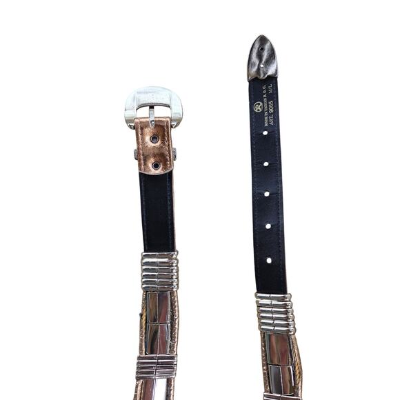 Vintage 80s Gold Copper Silver Belt M/L Etched Buckle Guard Tip Office Siren - Picture 11 of 11